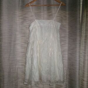 SHEIN Ivory Floral Embroidered Mini Dress
